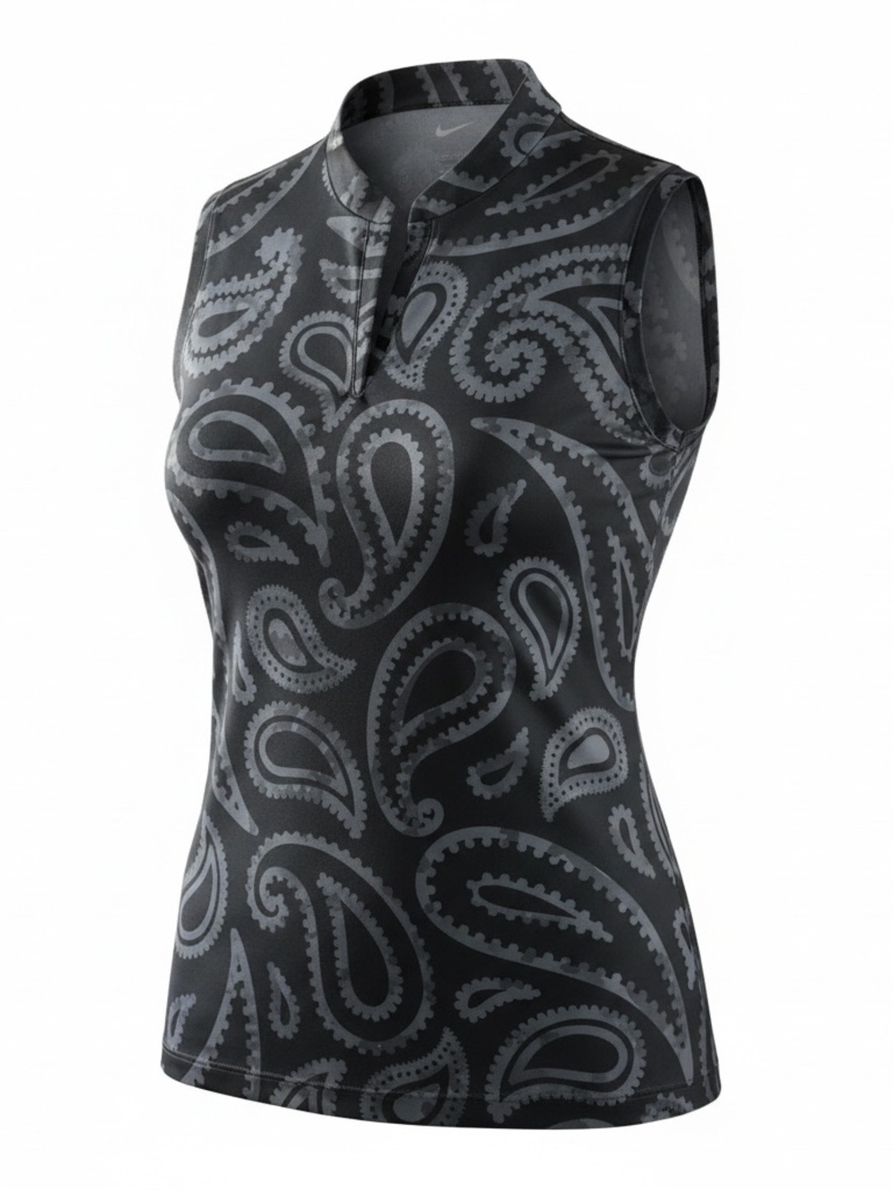 Nike Dri-Fit Womens Sleeveless Paisley Golf Polo - Black/Gray Sz